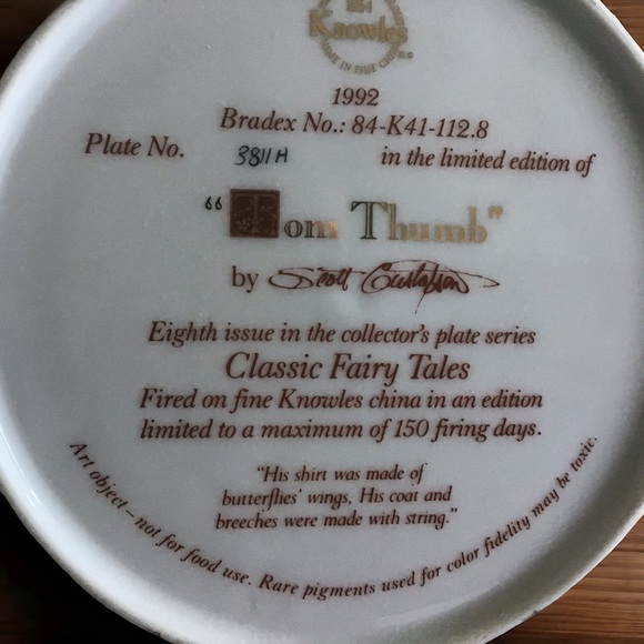 KNOWLES “Tom Thumb” Vintage Collector’s Plate Eight 22-K Gold Rim COA 8.5” diam - Picture 3 of 6